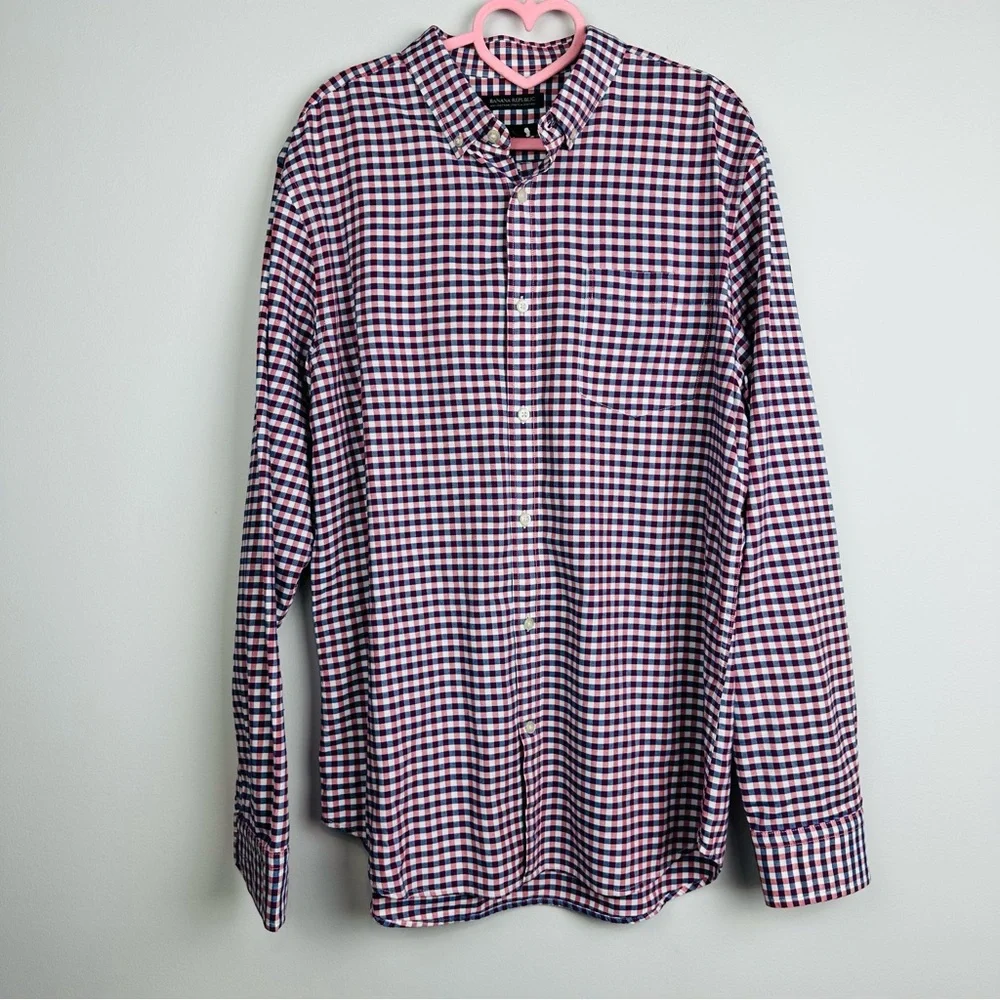 Banana Republic 100% Cotton Grant Fit Stretch Oxford Button Shirt Size Large